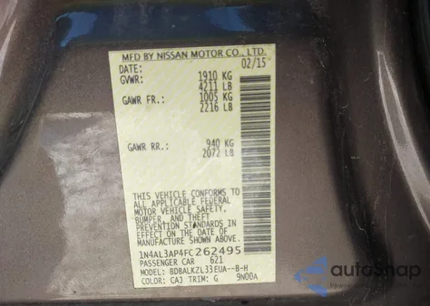 2015 Nissan Altima 2.5 Sv from USA, damaged, VIN 1N4AL3AP4FC262495